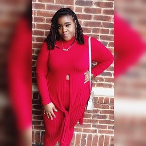 Plus size two piece red set